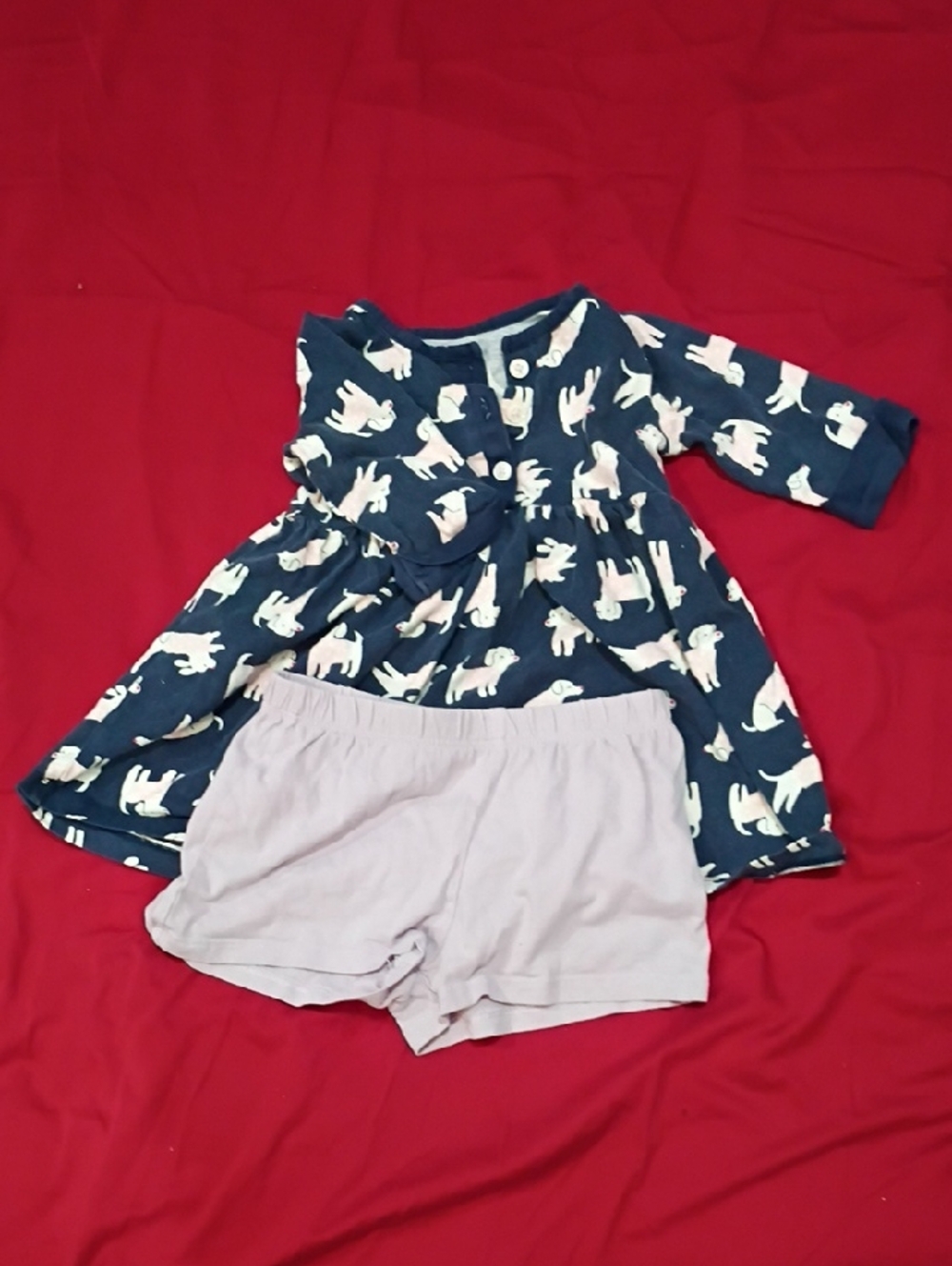 Carter's Navy Blue Dress with White Animal Print and Light Gray Shorts